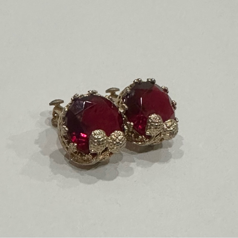 Ruby Rasberry Vintage Earrings - image 2